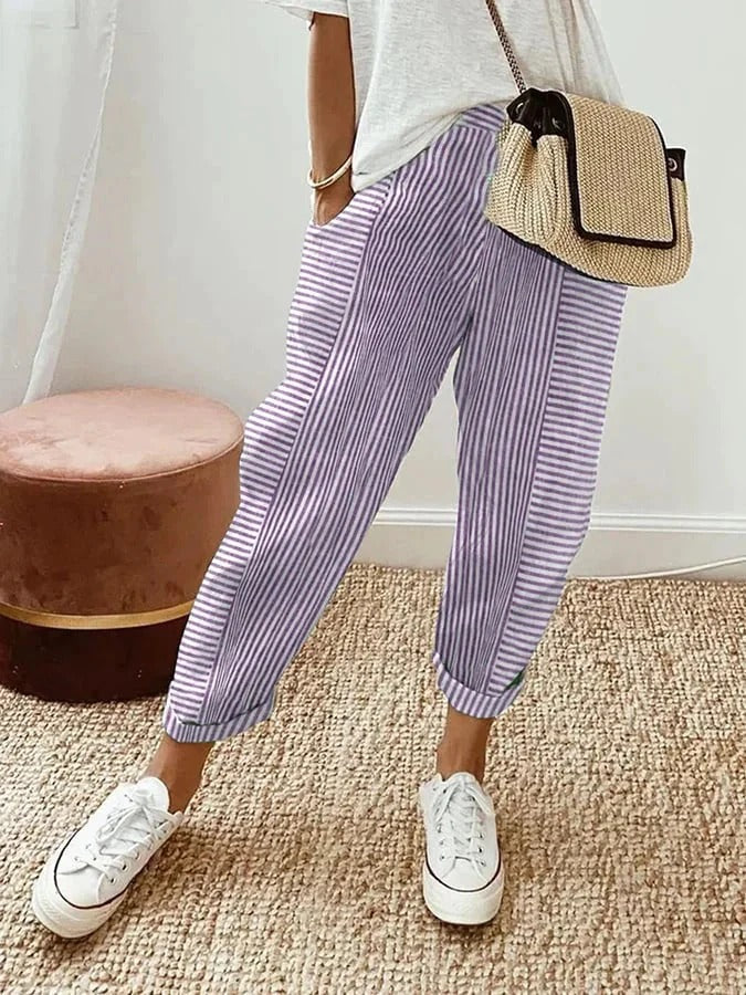 BB | Purple Elegant Striped Trousers – Flattering Fit & Luxe Comfort