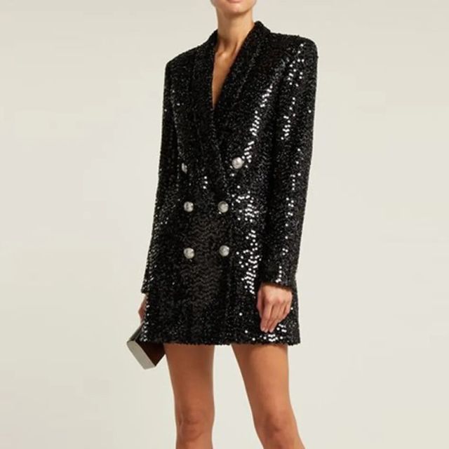 BB - Sequin Blazer Romper with Double-Breasted Design