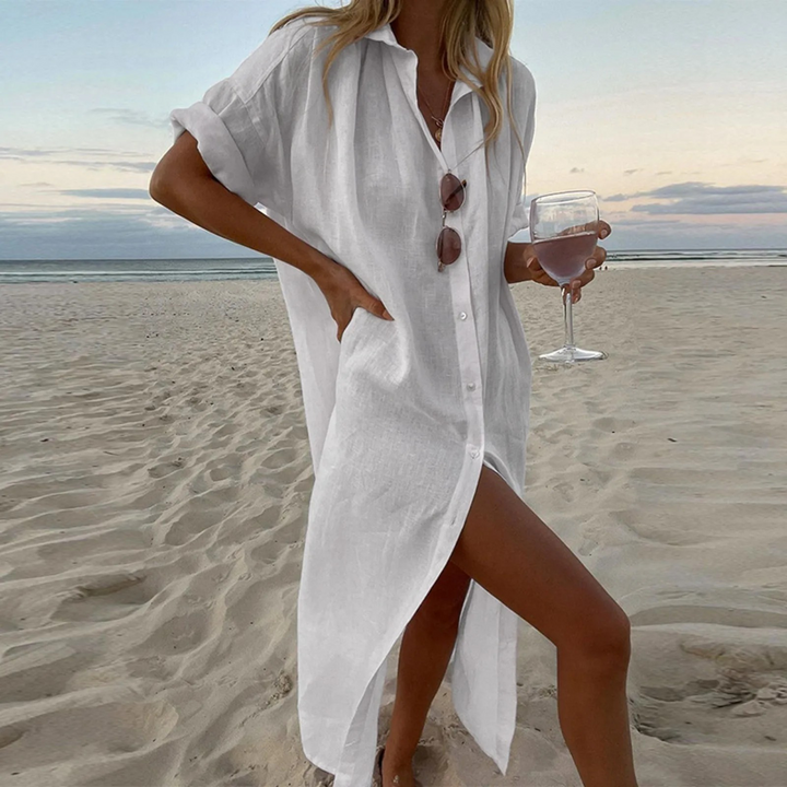 Hermosa – Simple Cotton Blouse Dress with Shawl Collar