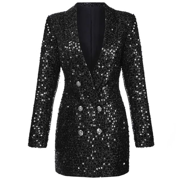 BB - Sequin Blazer Romper with Double-Breasted Design