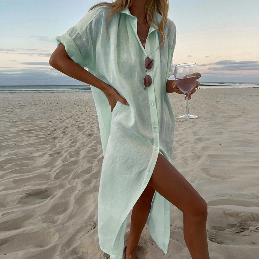 Hermosa – Simple Cotton Blouse Dress with Shawl Collar