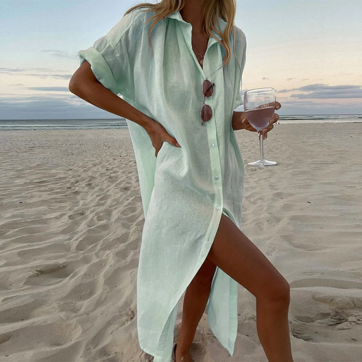 Hermosa – Simple Cotton Blouse Dress with Shawl Collar