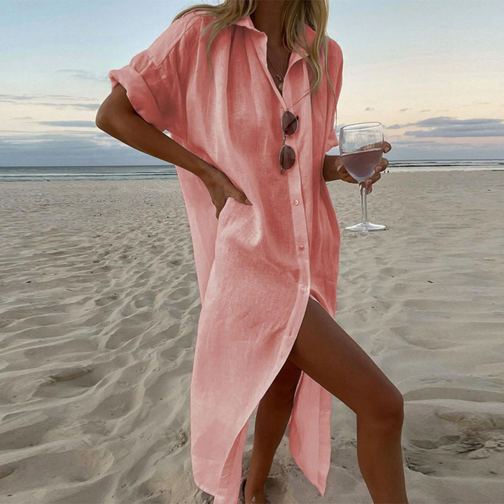 Hermosa – Simple Cotton Blouse Dress with Shawl Collar