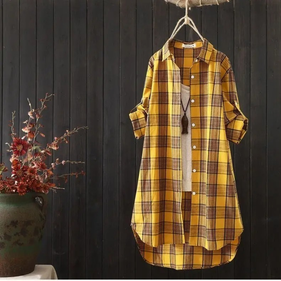Benedetta – Check Pattern Blouse Dress with Lapel Collar
