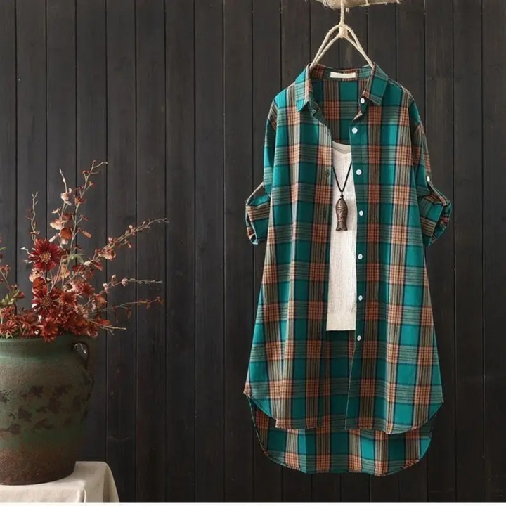 Benedetta – Check Pattern Blouse Dress with Lapel Collar