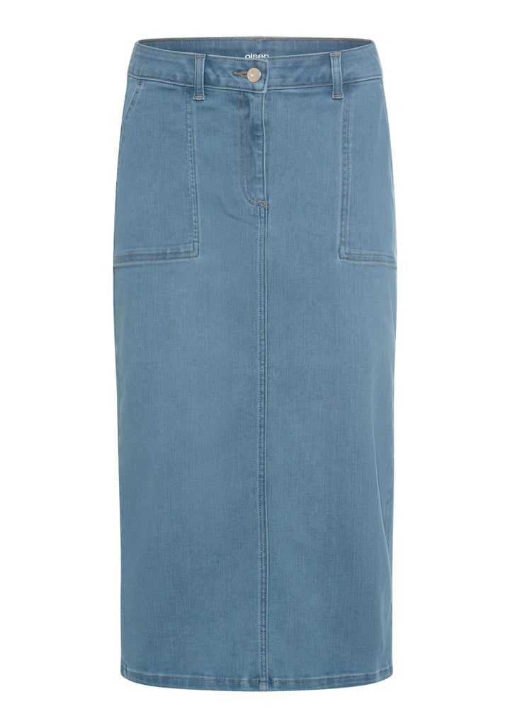 Edmonton Essence™ | Light Wash Midi Jean Skirt