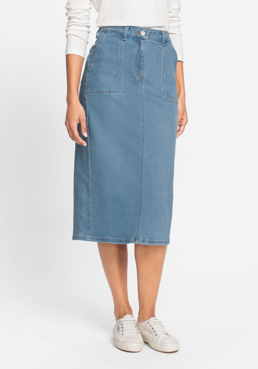 Edmonton Essence™ | Light Wash Midi Jean Skirt