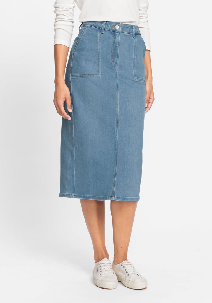 Edmonton Essence™ | Light Wash Midi Jean Skirt