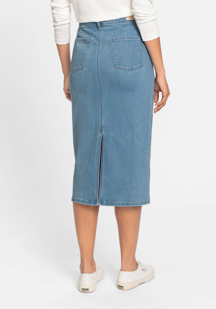 Edmonton Essence™ | Light Wash Midi Jean Skirt