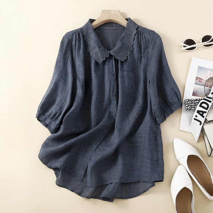 Laurienne™ | Lace-Collared Button-Up Blouse