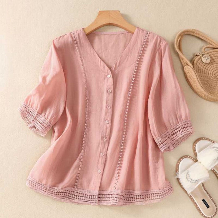 Laurienne™ | Lace Blouse with Button Detail