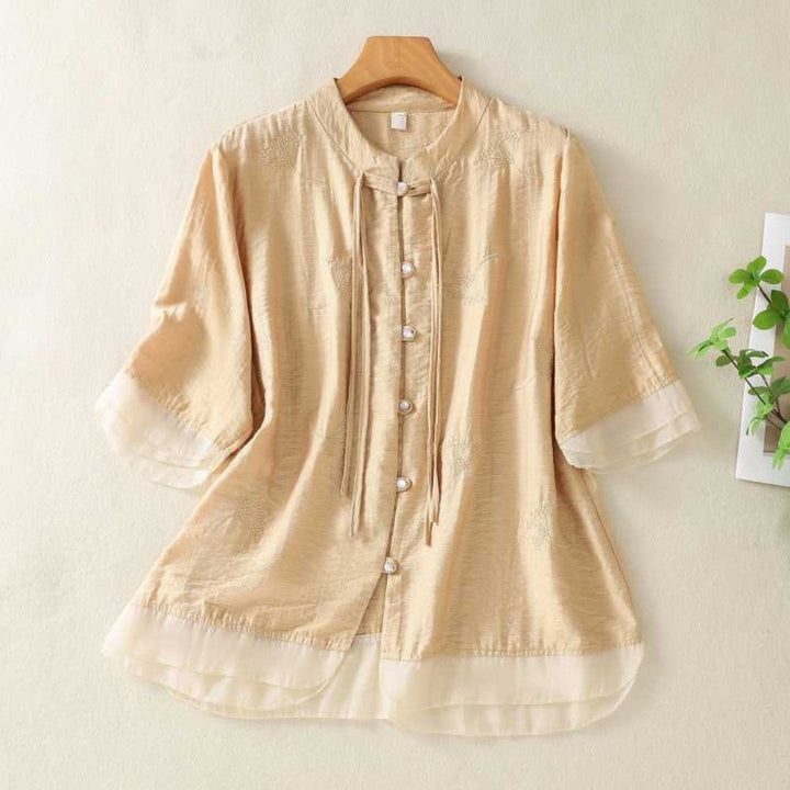 Laurienne™ | Mao Collar Button-Up Blouse