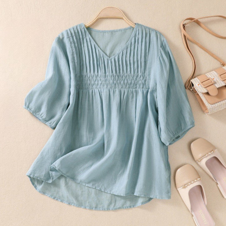 Laurienne™ | V-Neck Pleated Blouse