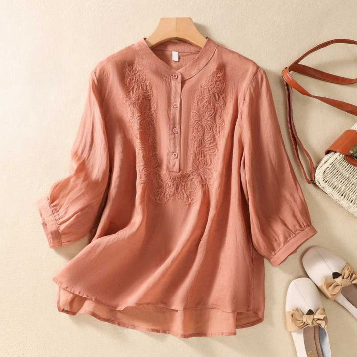 Laurienne™ | Embroidered Mao Collar Tunic