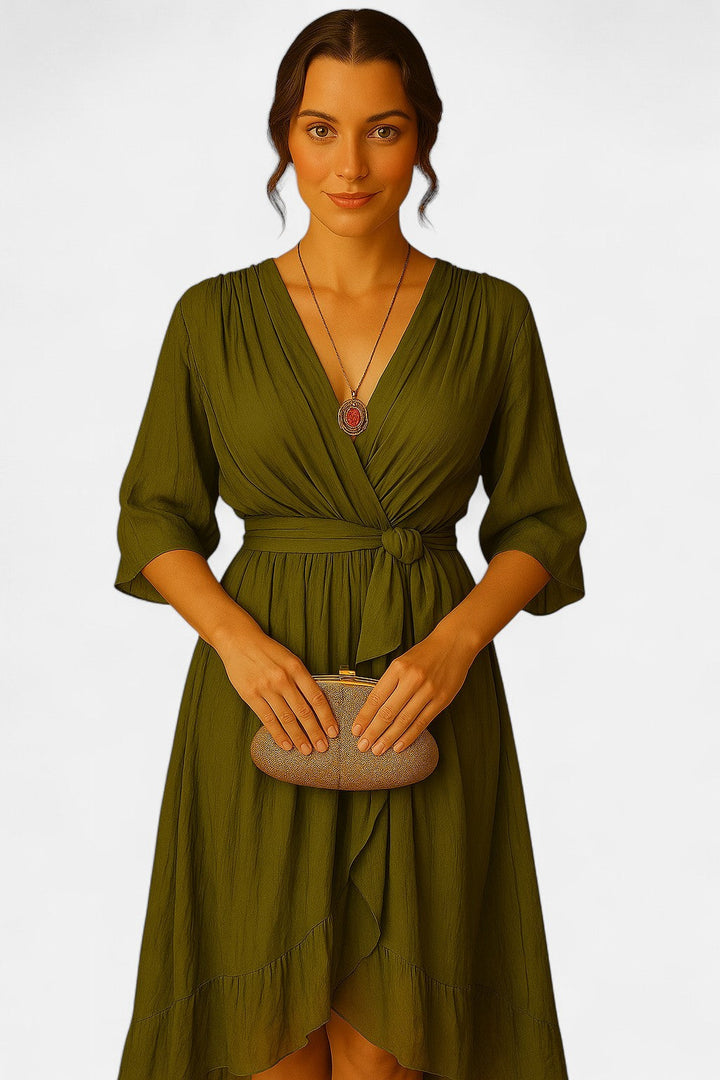Edmonton Essence™ | Silk Chiffon V-Neck Dress