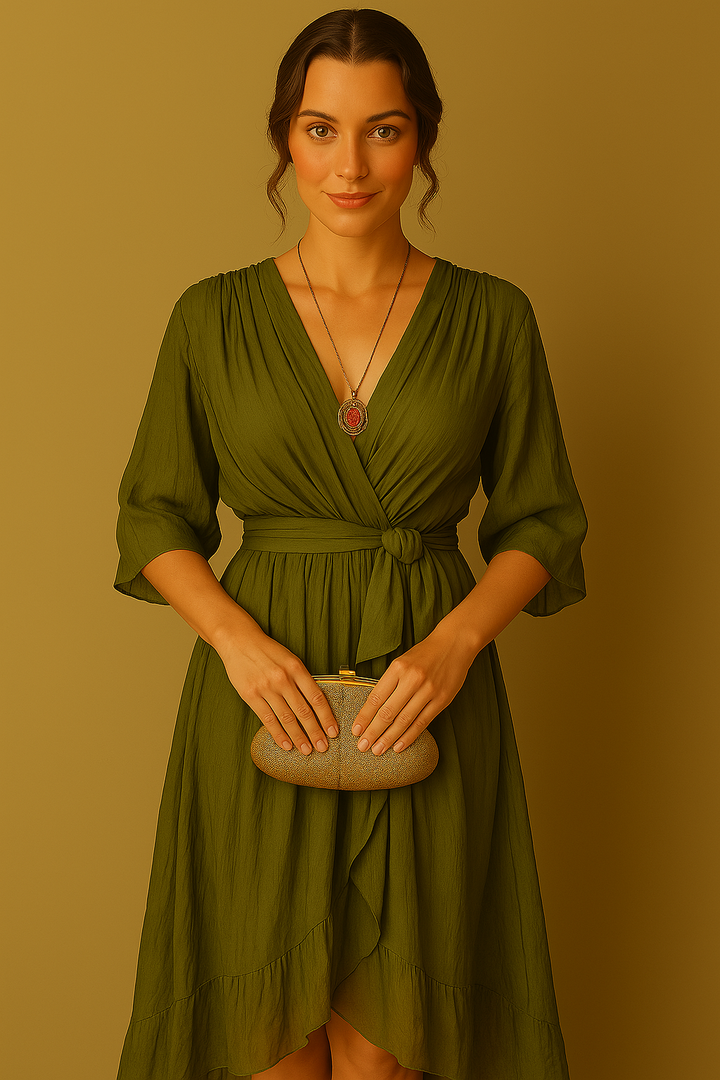 Edmonton Essence™ | Silk Chiffon V-Neck Dress