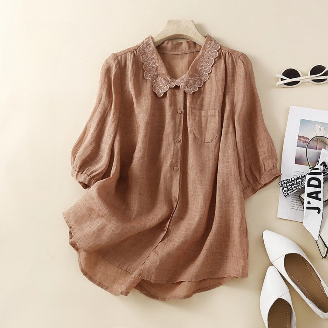 Laurienne™ | Lace-Collared Button-Up Blouse