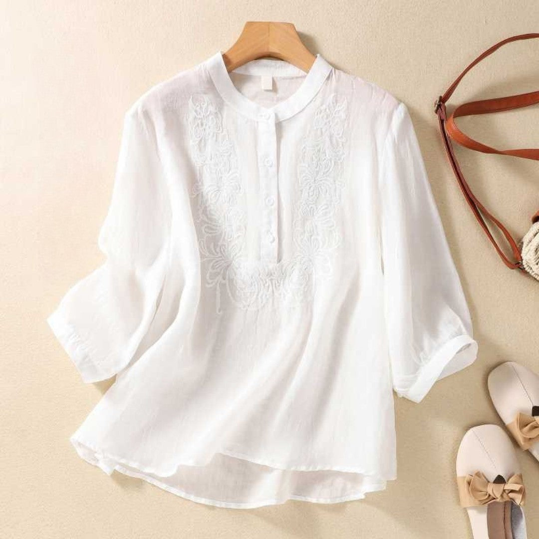 Laurienne™ | Embroidered Mao Collar Tunic