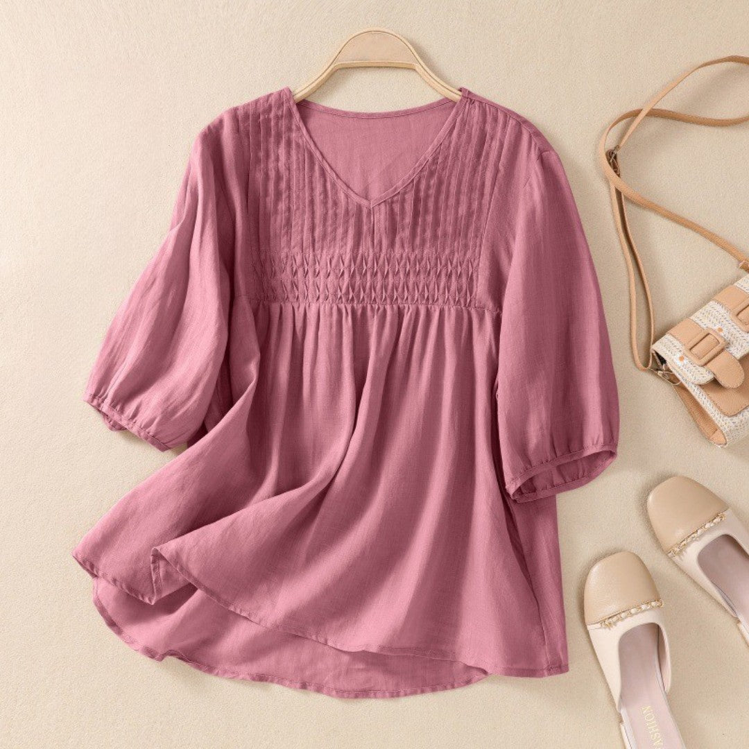 Laurienne™ | V-Neck Pleated Blouse