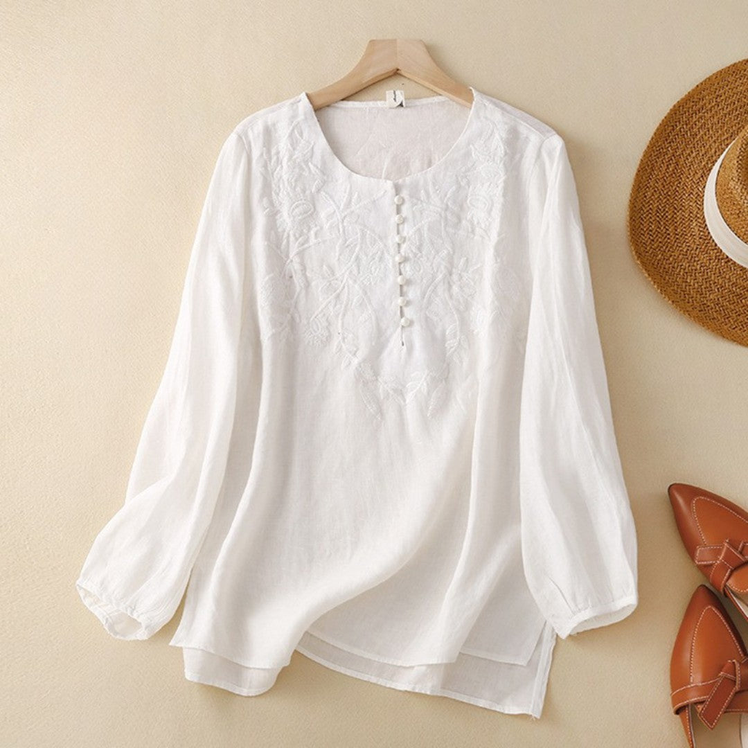 BB™ | Elegant Embroidered Button-Up Tunic Blouse
