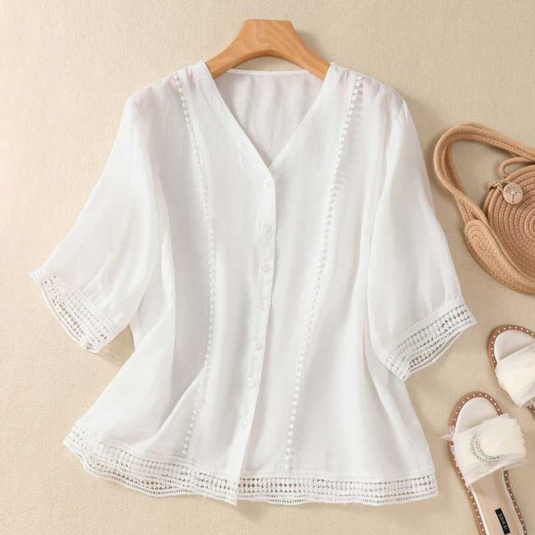 Laurienne™ | Lace Blouse with Button Detail