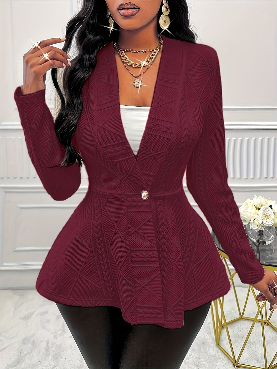 BB - Textured Blazer with Long Sleeves - Stylish Office Outfit