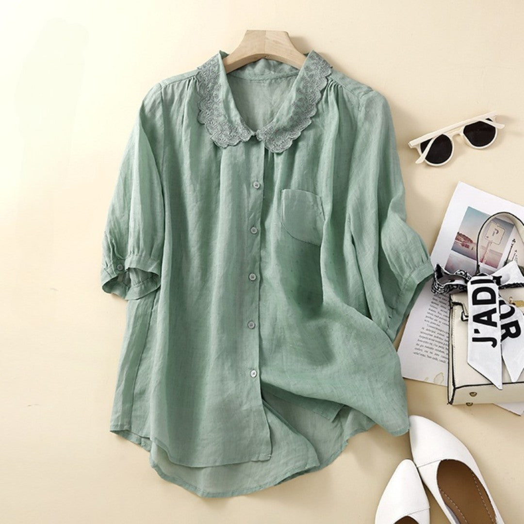 Laurienne™ | Lace-Collared Button-Up Blouse