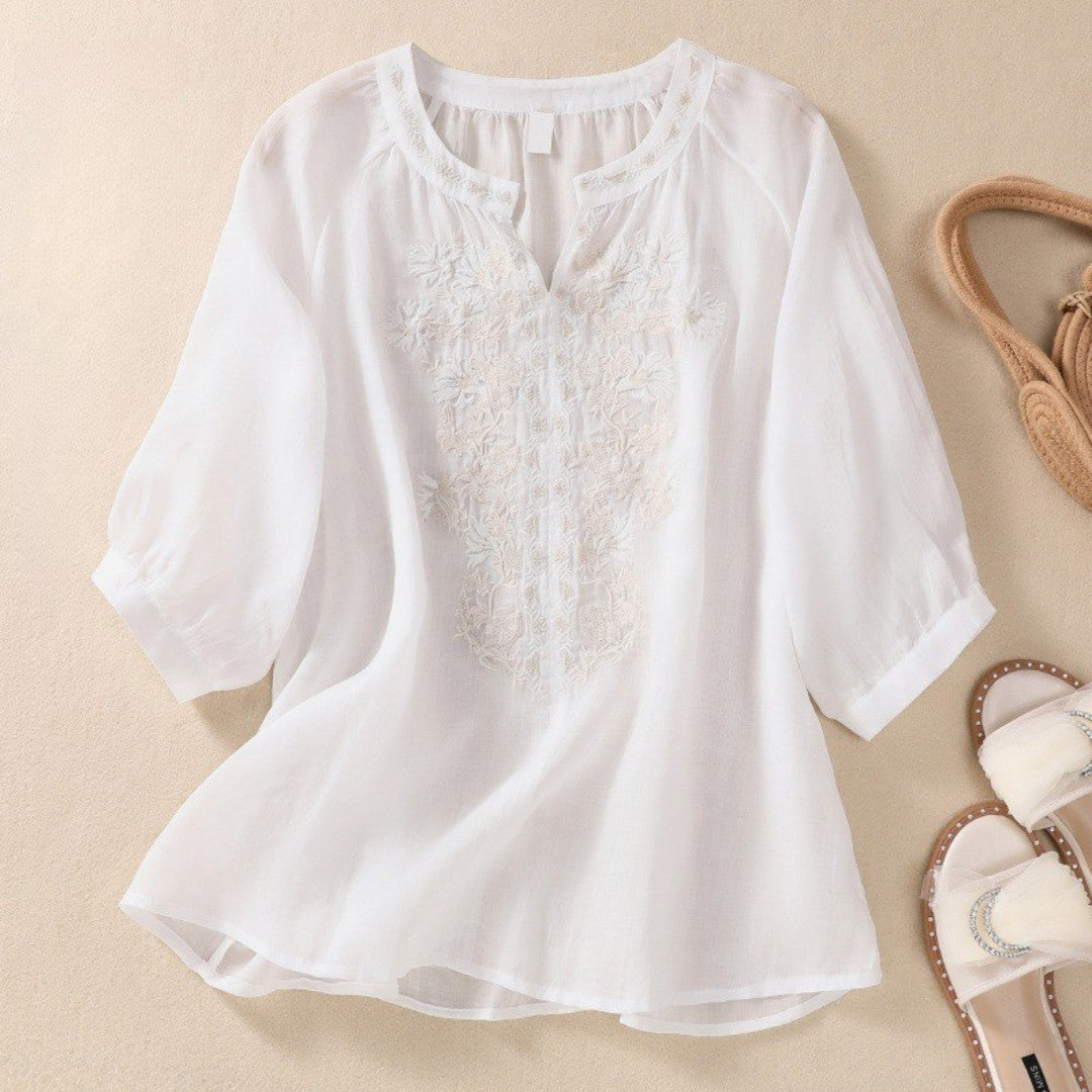 Laurienne™ | Split Neck Embroidered Tunic