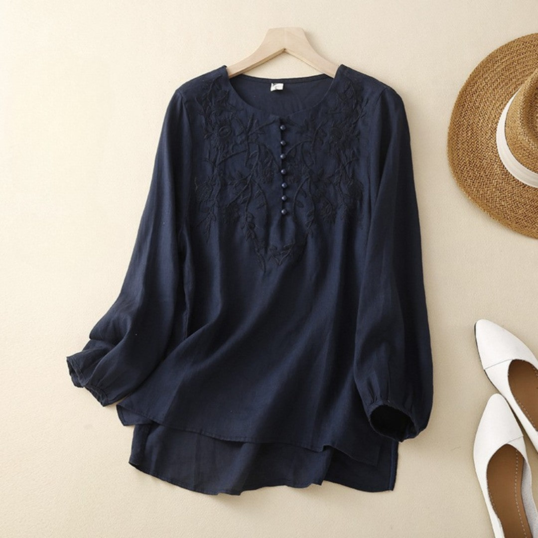 BB™ | Elegant Embroidered Button-Up Tunic Blouse