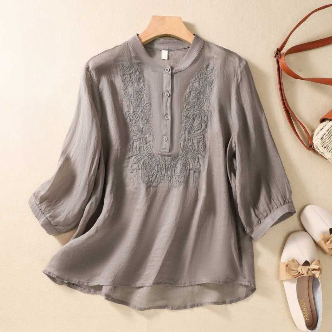 Laurienne™ | Embroidered Mao Collar Tunic