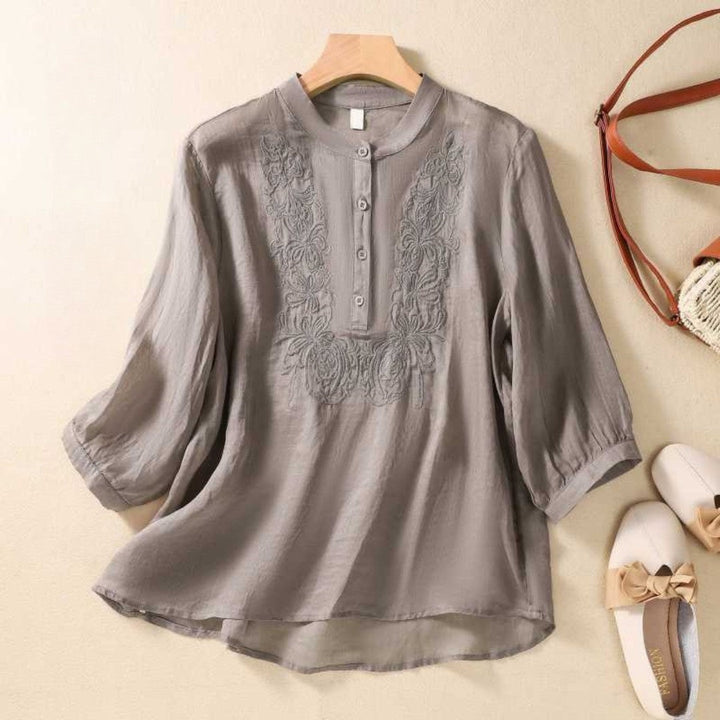 Laurienne™ | Embroidered Mao Collar Tunic