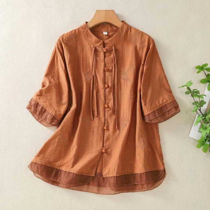 Laurienne™ | Mao Collar Button-Up Blouse