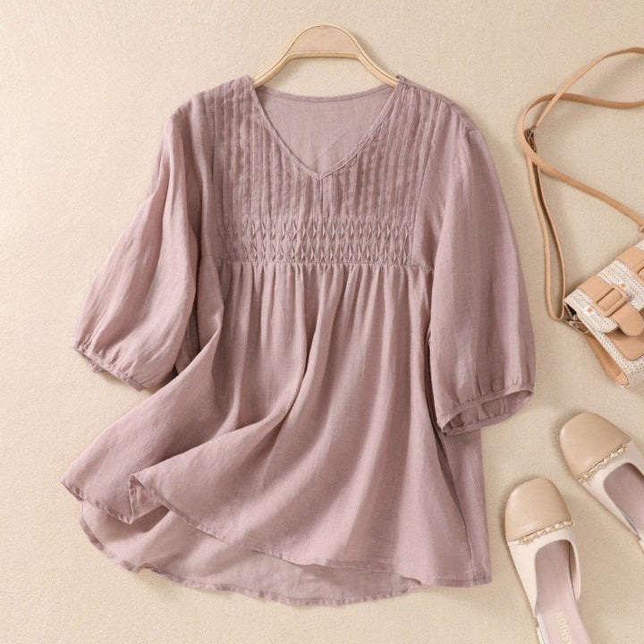 Laurienne™ | V-Neck Pleated Blouse