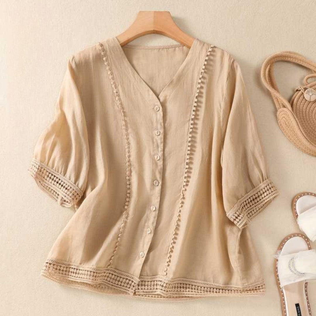 Laurienne™ | Lace Blouse with Button Detail