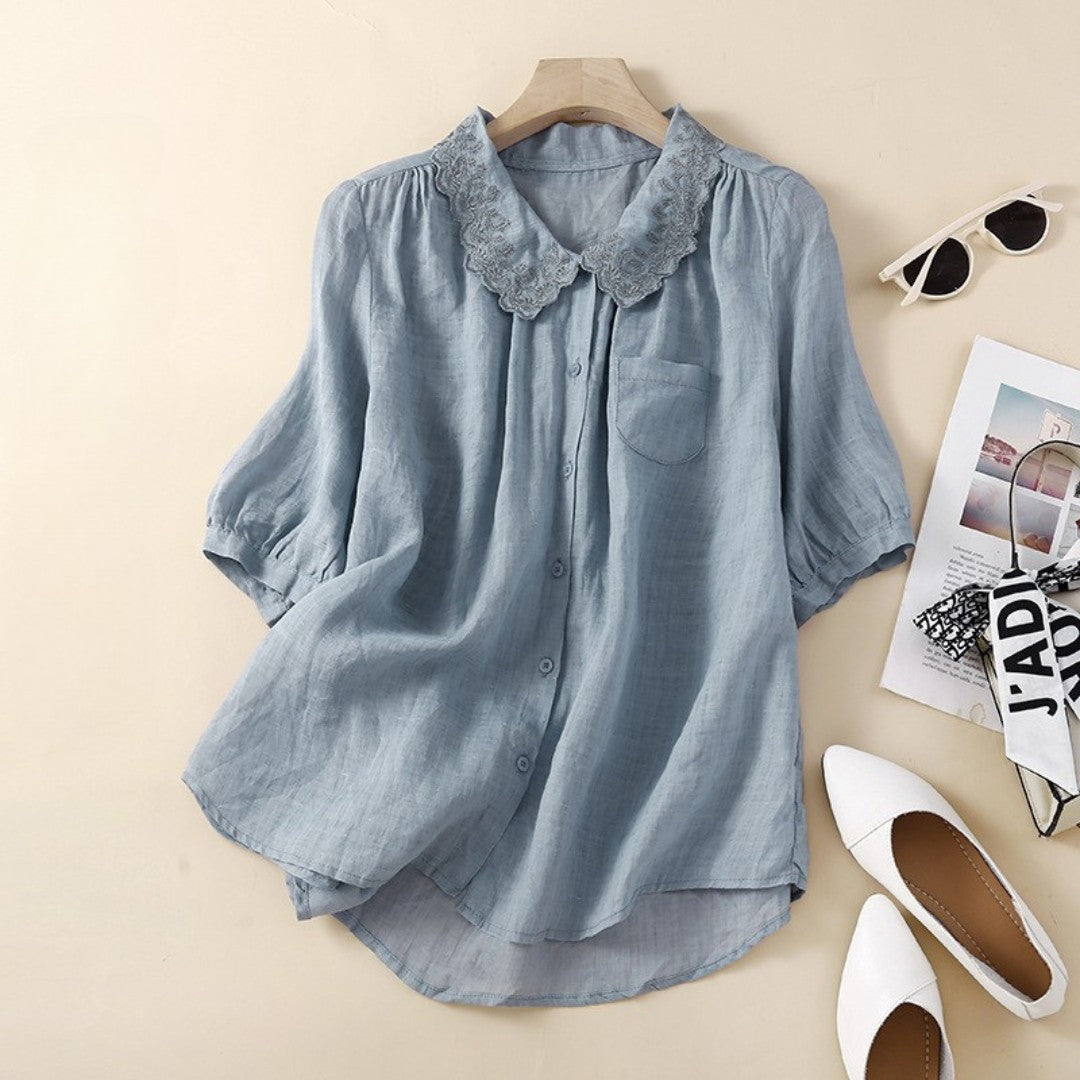 Laurienne™ | Lace-Collared Button-Up Blouse
