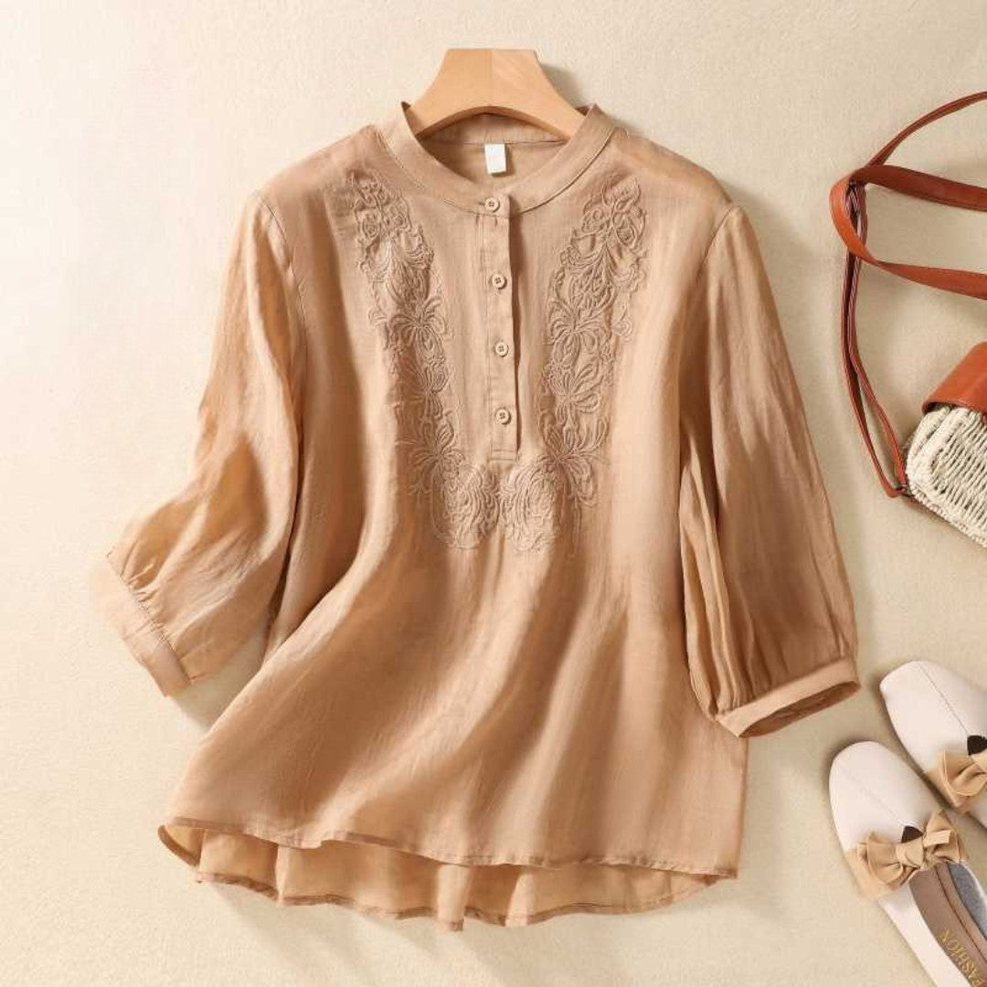 Laurienne™ | Embroidered Mao Collar Tunic