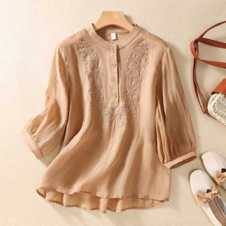 Laurienne™ | Embroidered Mao Collar Tunic