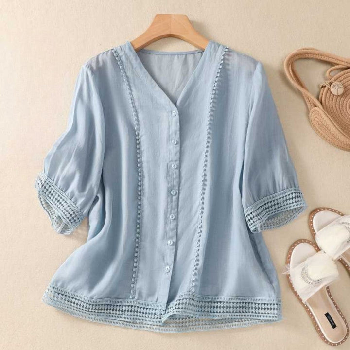 Laurienne™ | Lace Blouse with Button Detail