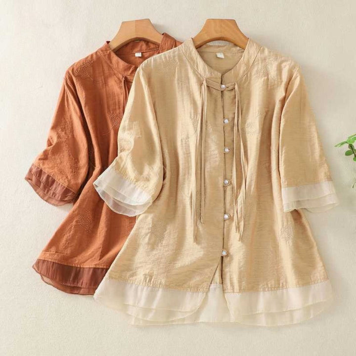 Laurienne™ | Mao Collar Button-Up Blouse