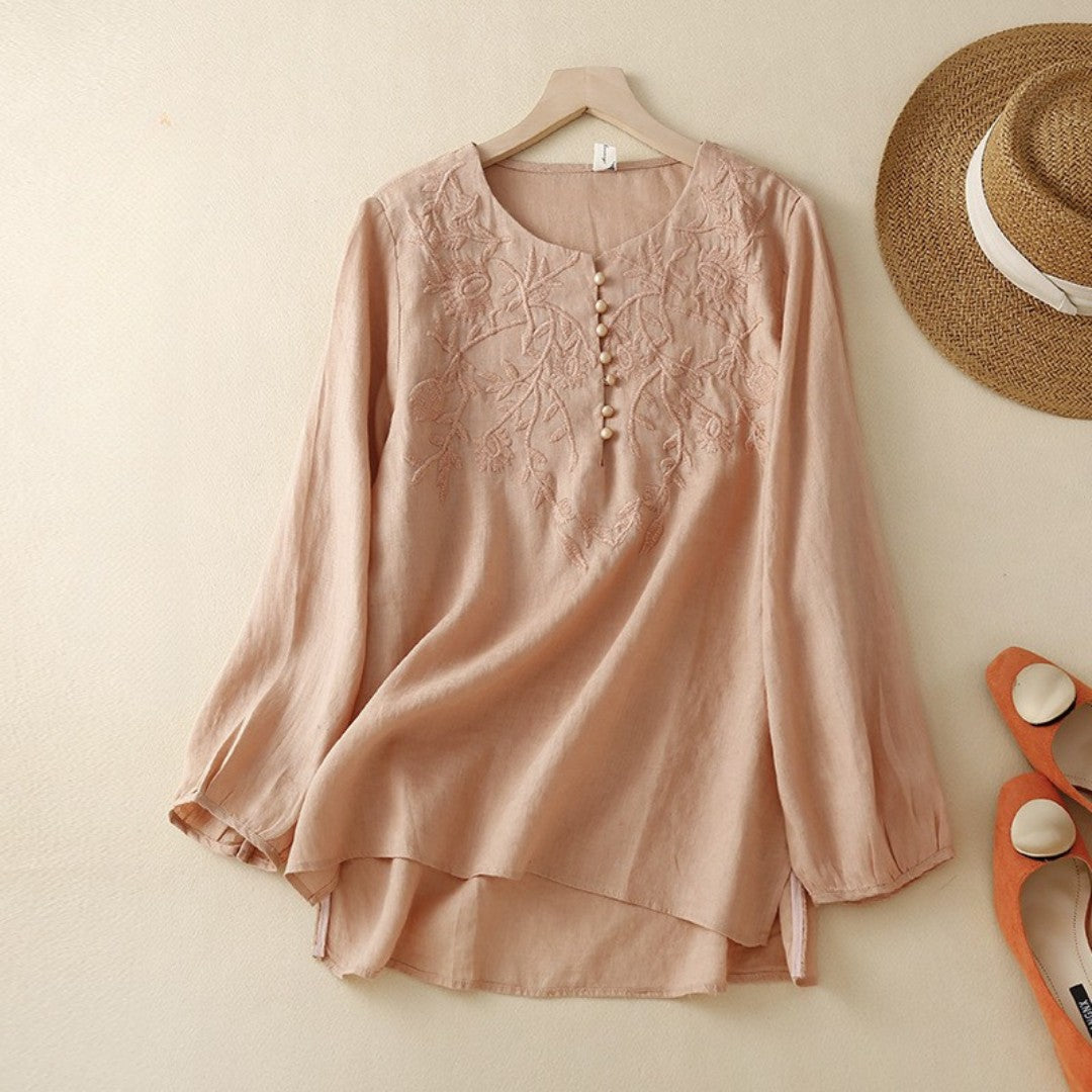 BB™ | Elegant Embroidered Button-Up Tunic Blouse