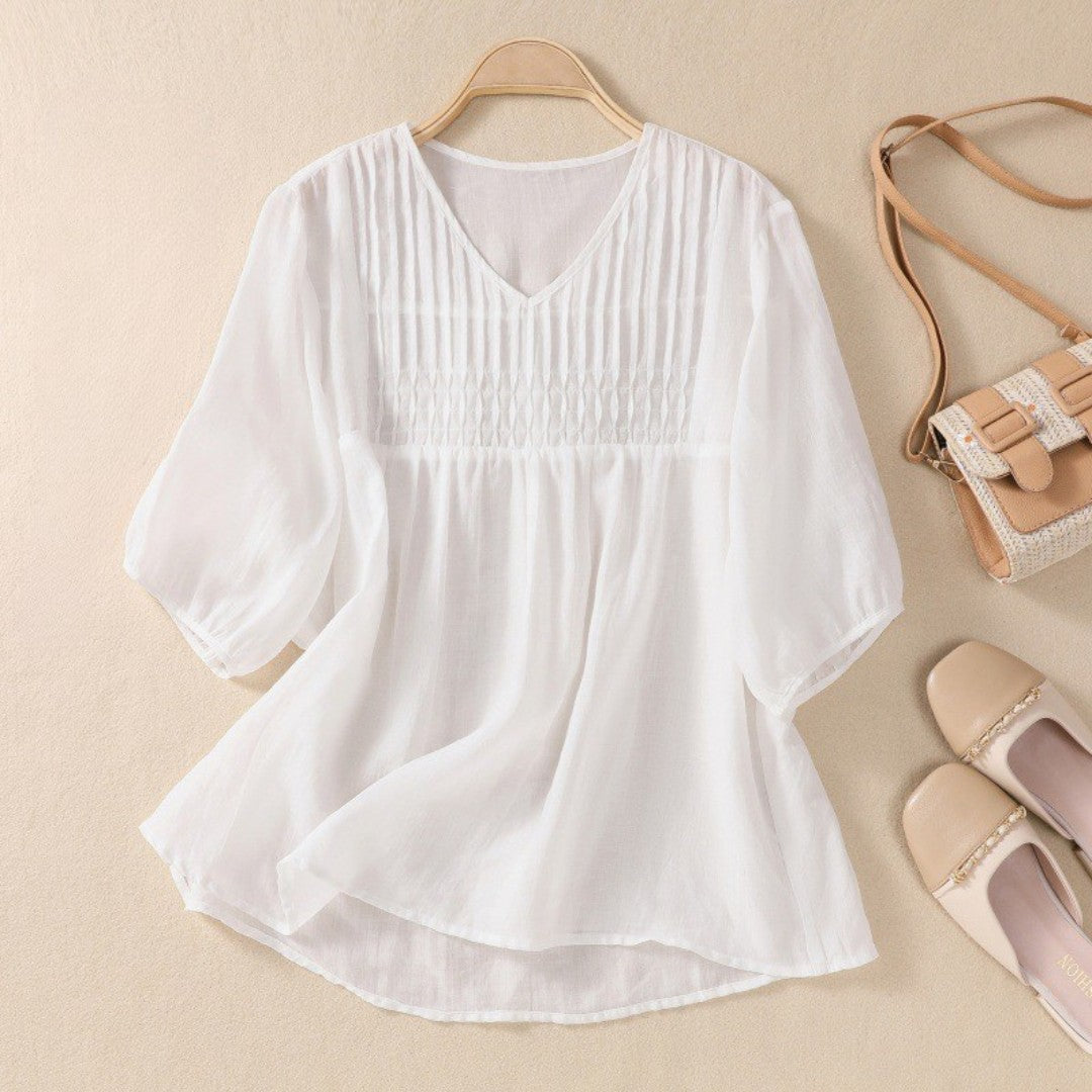 Laurienne™ | V-Neck Pleated Blouse