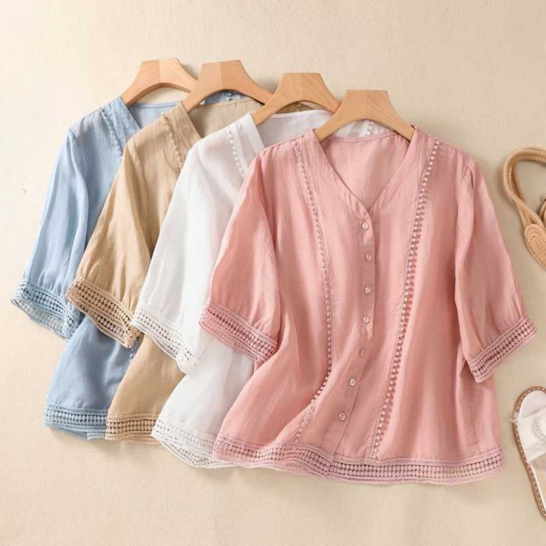 Laurienne™ | Lace Blouse with Button Detail