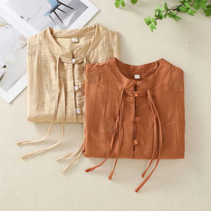 Laurienne™ | Mao Collar Button-Up Blouse