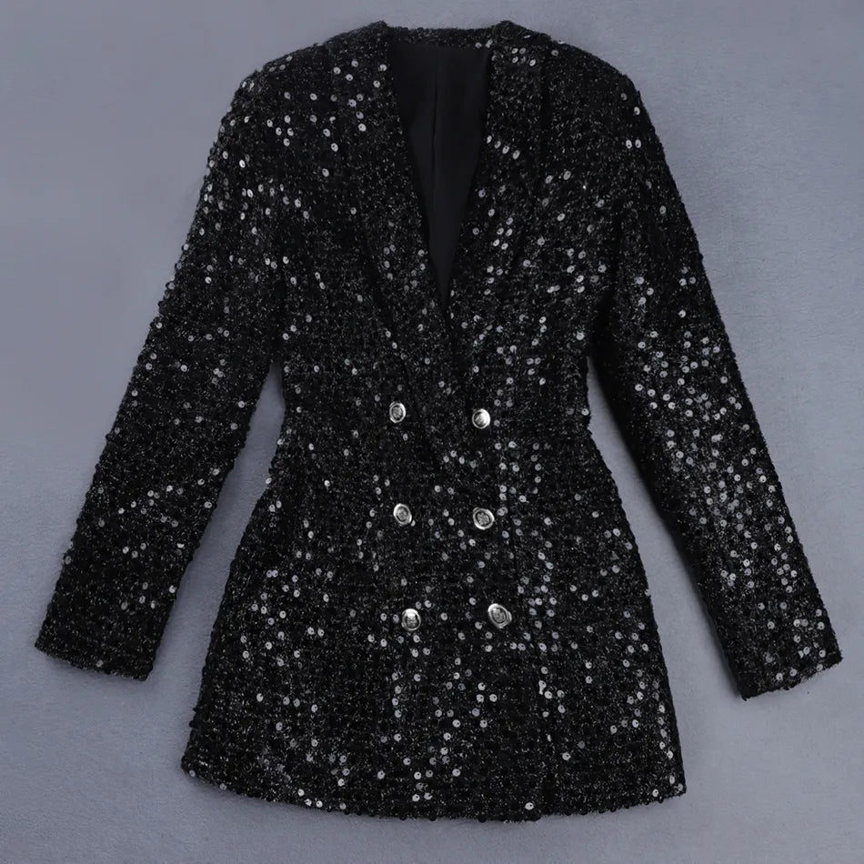BB - Sequin Blazer Romper with Double-Breasted Design