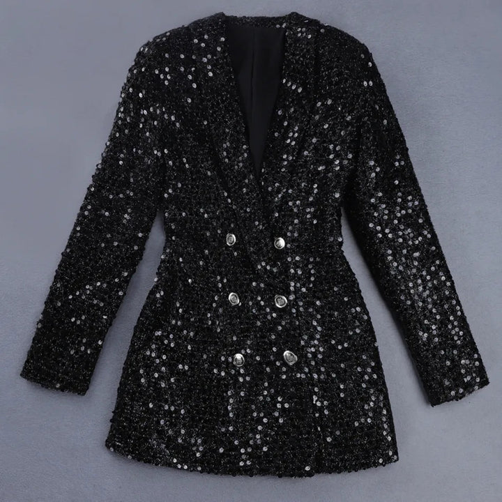 BB - Sequin Blazer Romper with Double-Breasted Design