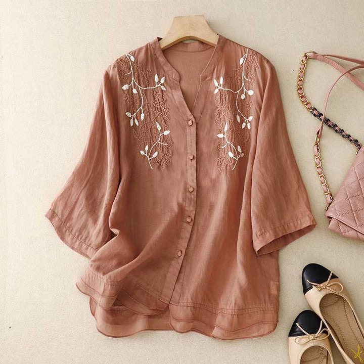Laurienne™ | Embroidered Button-Down Shirt