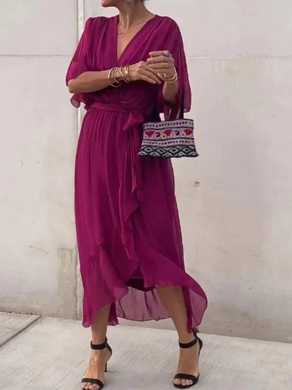 Edmonton Essence™ | Silk Chiffon V-Neck Dress