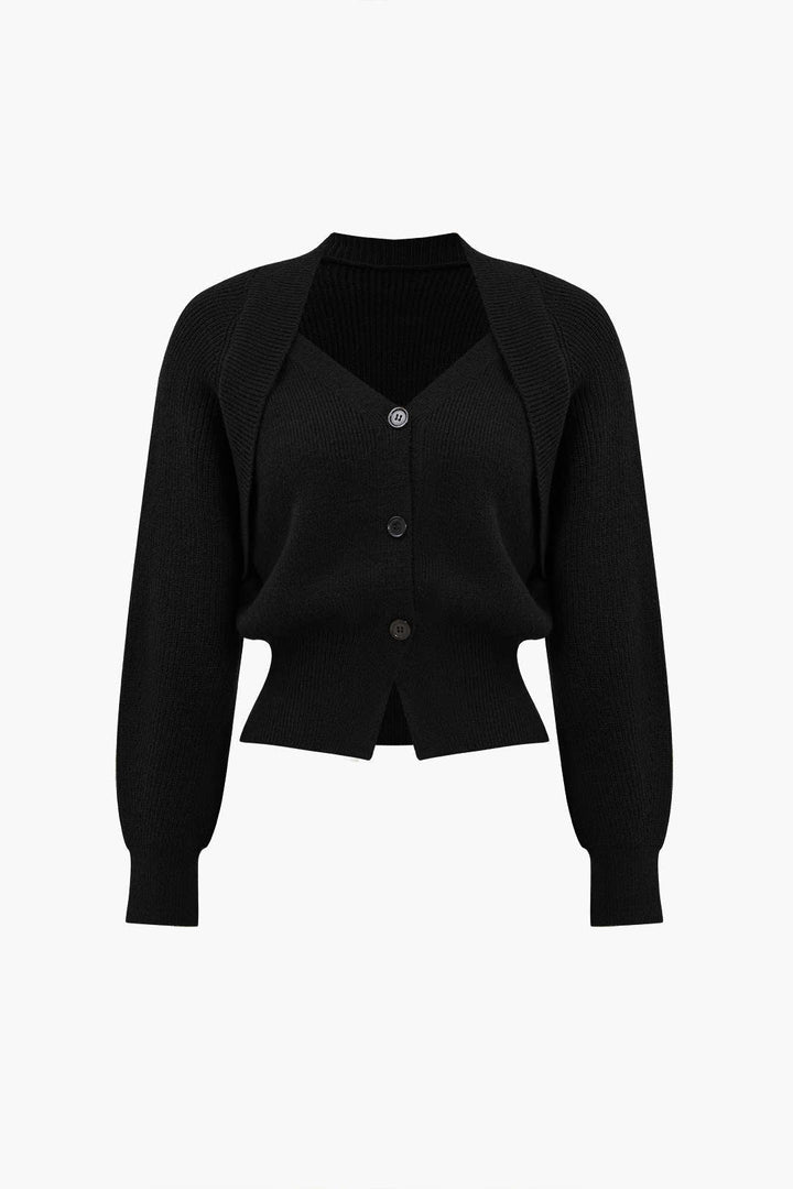 BB™ | Solid Knit Button V-neck Long Sleeve Cardigan