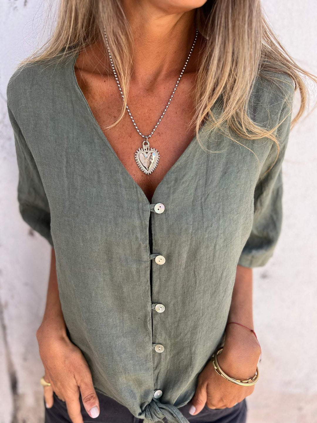 Chic Summer V-Neck Cotton-Linen Top for Women