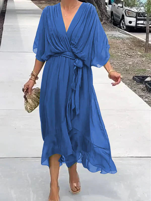 Edmonton Essence™ | Silk Chiffon V-Neck Dress